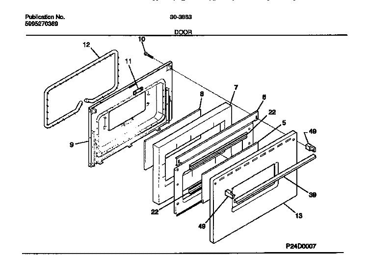 DOOR Diagram and Parts List for 30-3863-00-05  Tappan Range