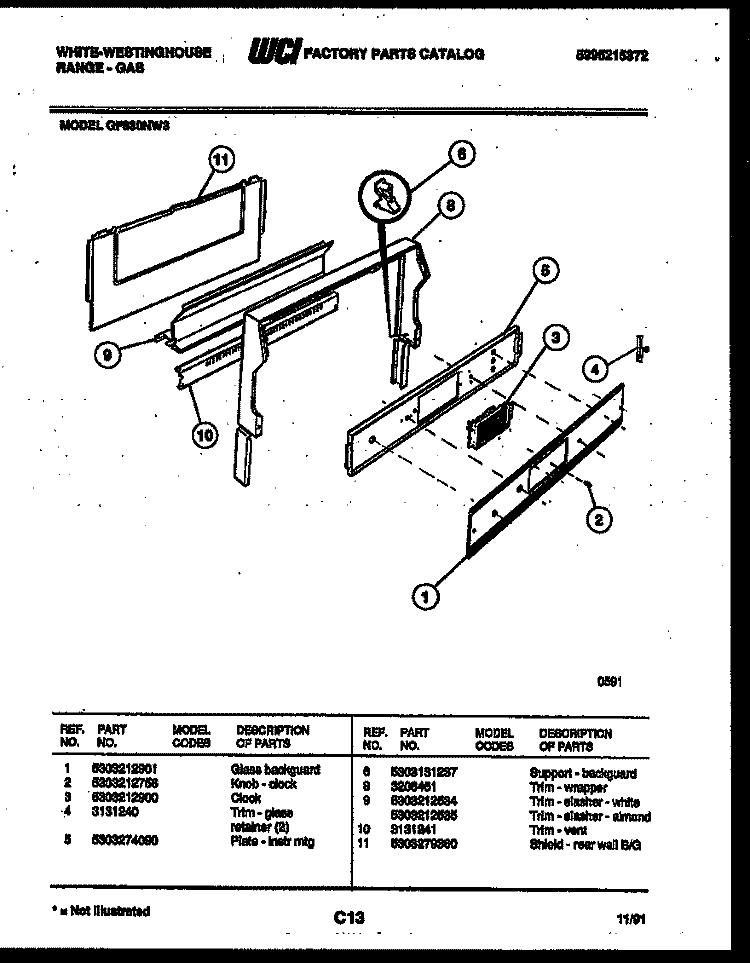 BACKGUARD Diagram and Parts List for GF830NW3  Frigidaire Range