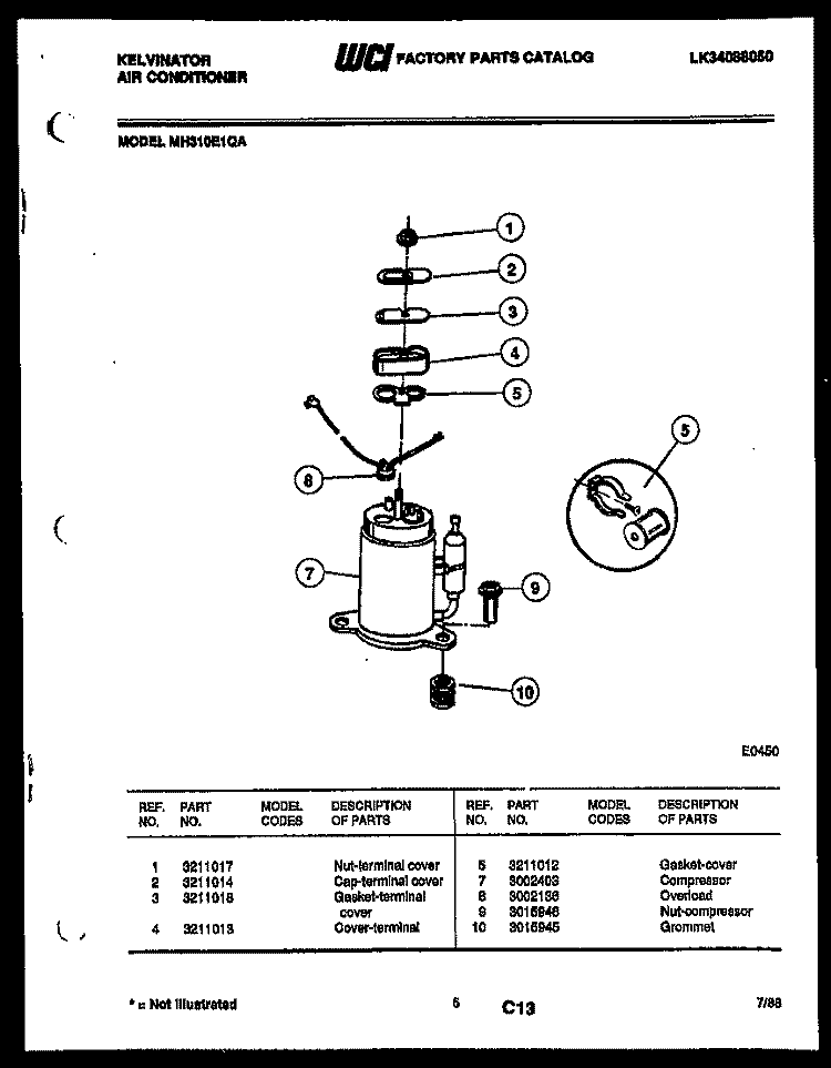 COMPRESSOR Diagram and Parts List for MH310E1QA  Kelvinator Air Conditioner