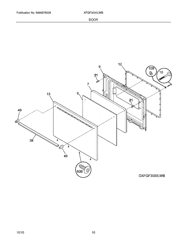 DOOR Diagram and Parts List for XFGF3000LWB  Frigidaire Range