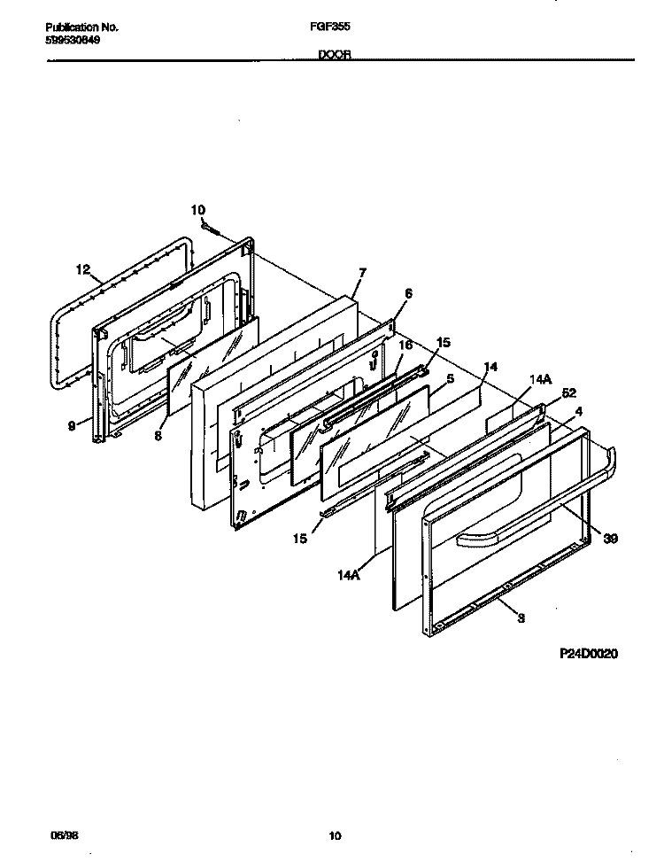 DOOR Diagram and Parts List for FGF355CGSB  Frigidaire Range