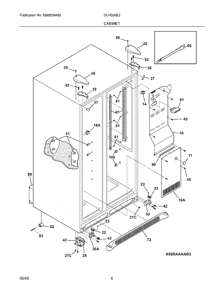 CABINET Diagram and Parts List for GLHS36EJW1  Frigidaire Refrigerator