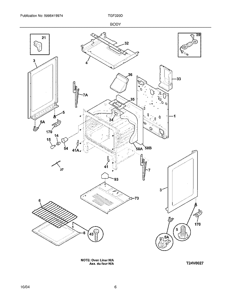 BODY Diagram and Parts List for TGF320DUA  Tappan Range