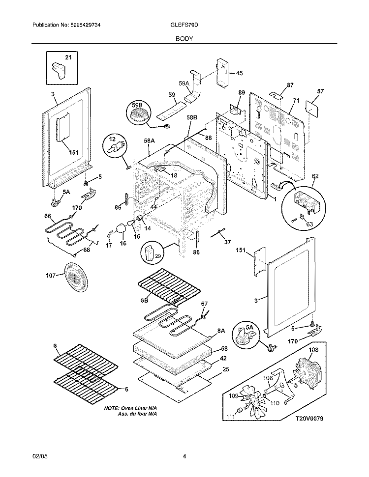 BODY Diagram and Parts List for GLEFS79DSD  Frigidaire Range