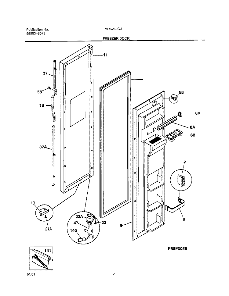 FREEZER DOOR Diagram and Parts List for MRS26LGJQ3  Uni Refrigerator