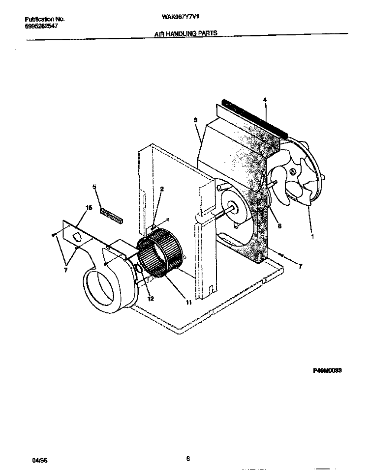 AIR HANDLING PARTS Diagram and Parts List for WAK087Y7V1  Frigidaire Air Conditioner