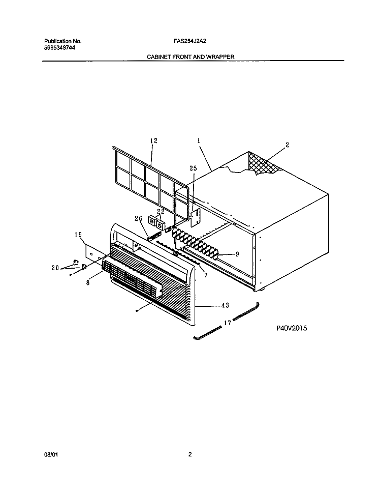 WRAPPER Diagram and Parts List for FAS254J2A2  Frigidaire Air Conditioner