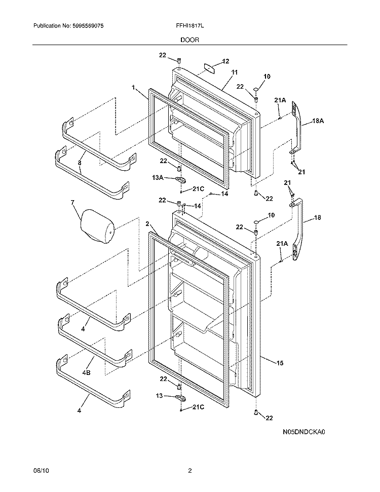 DOOR Diagram and Parts List for FFHI1817LB0  Frigidaire Refrigerator