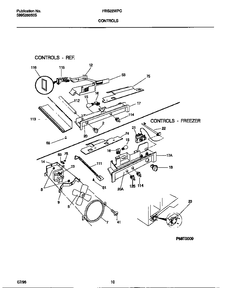 CONTROLS Diagram and Parts List for FRS22WPCD2  Frigidaire Refrigerator