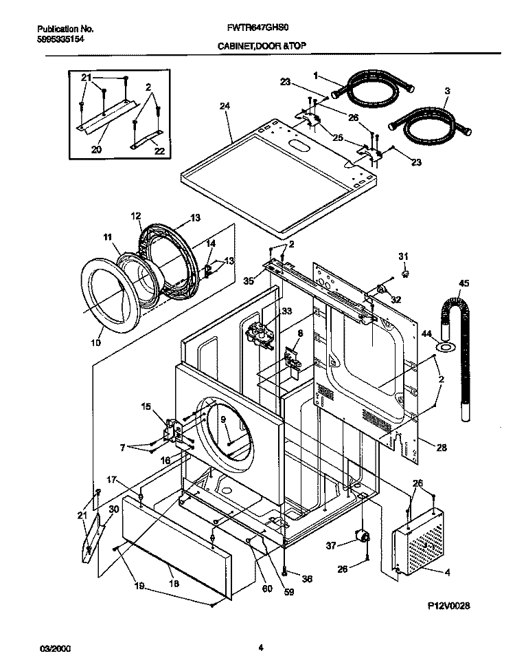 P12T0060 WSHR MTR, HOSE Diagram and Parts List for FWTR647GHS0  Frigidaire Washer