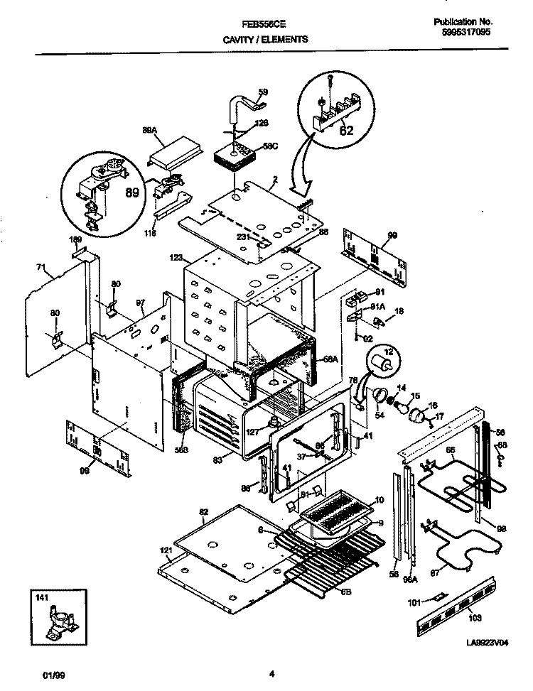 BODY Diagram and Parts List for FEB556CEBF  Frigidaire Wall Oven