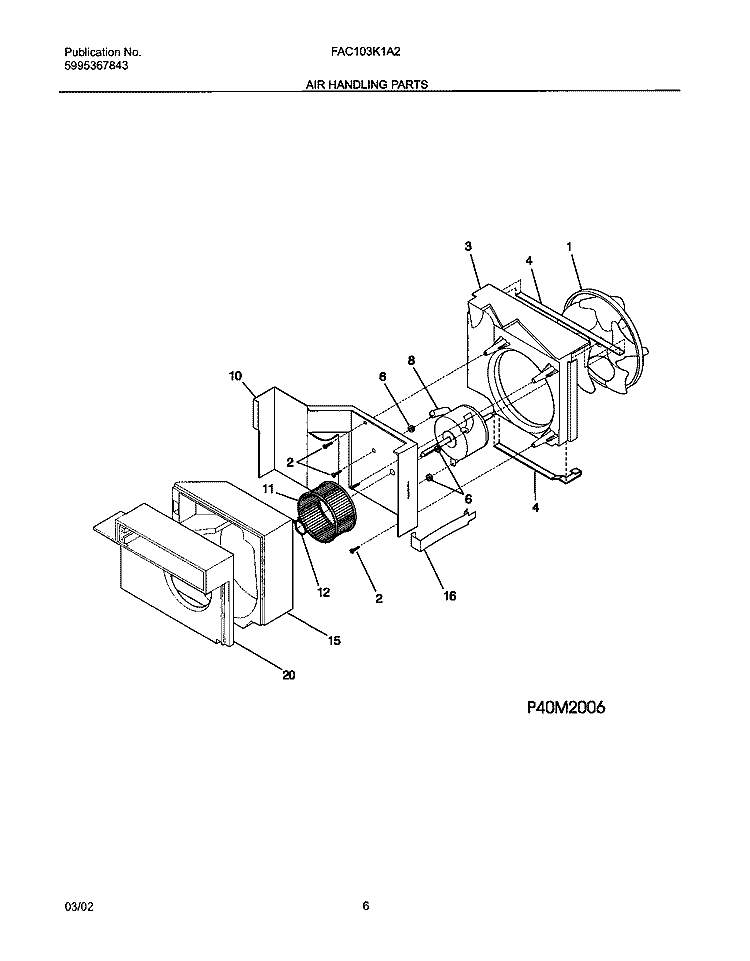 AIR HANDLING PARTS Diagram and Parts List for FAC103K1A2  Frigidaire Air Conditioner