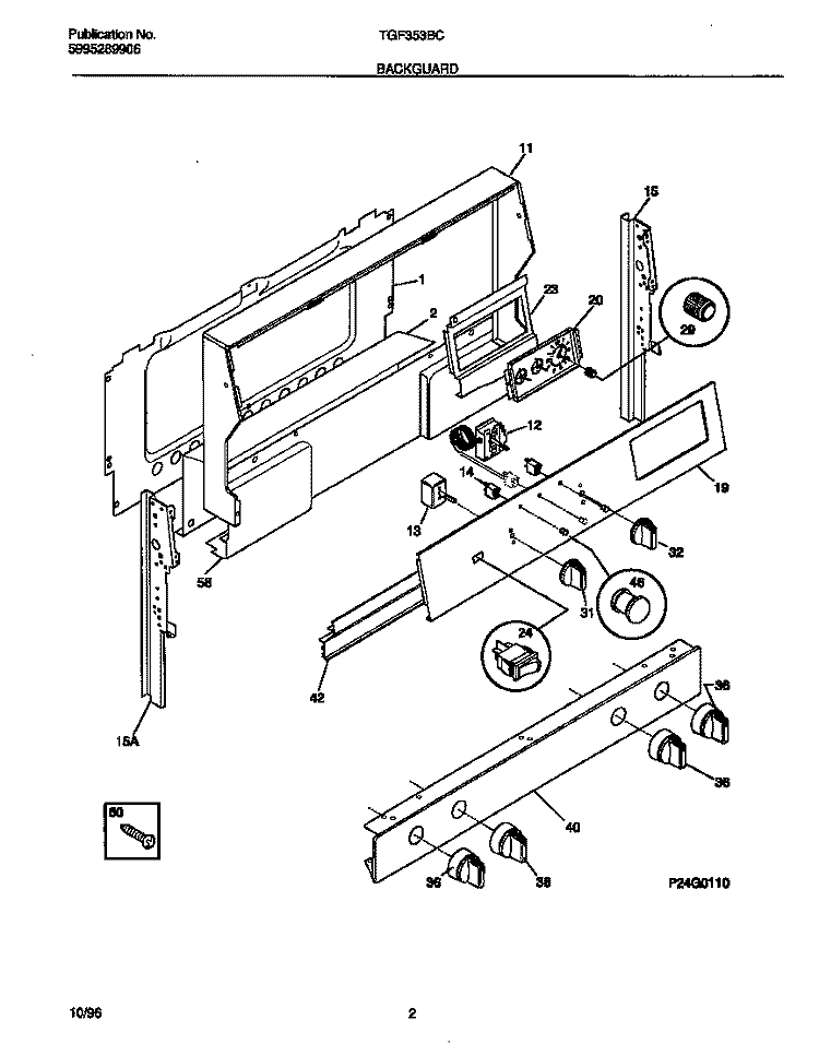 BACKGUARD Diagram and Parts List for TGF353BCWD  Tappan Range