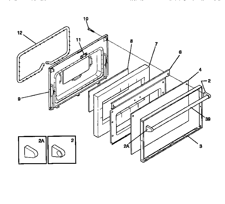 DOOR Diagram and Parts List for TGF335BCWA  Tappan Range
