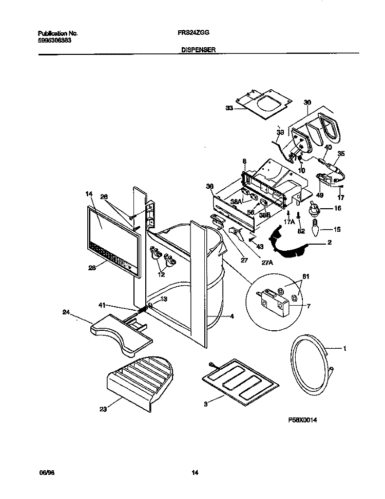 I&W DISPENSER Diagram and Parts List for FRS24ZGGB0  Frigidaire Refrigerator