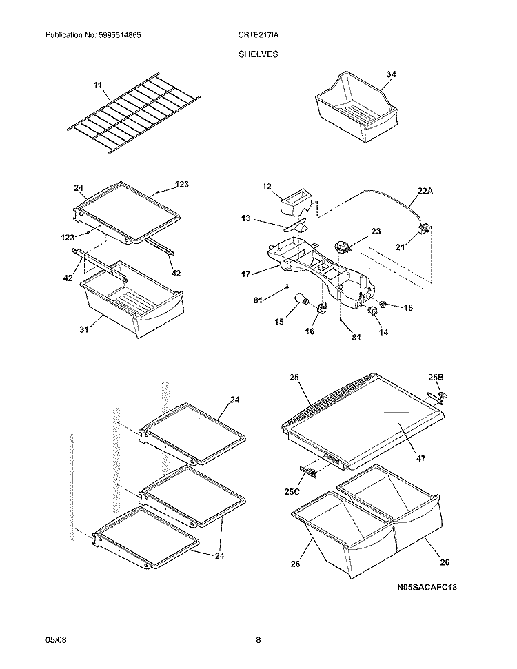 SHELVES Diagram and Parts List for CRTE217IAQ0  Frigidaire Refrigerator