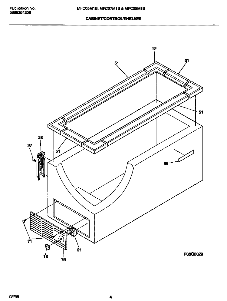 CABINET / CONTROL / SHELVES Diagram and Parts List for MFC05M1BW1  Uni Freezer