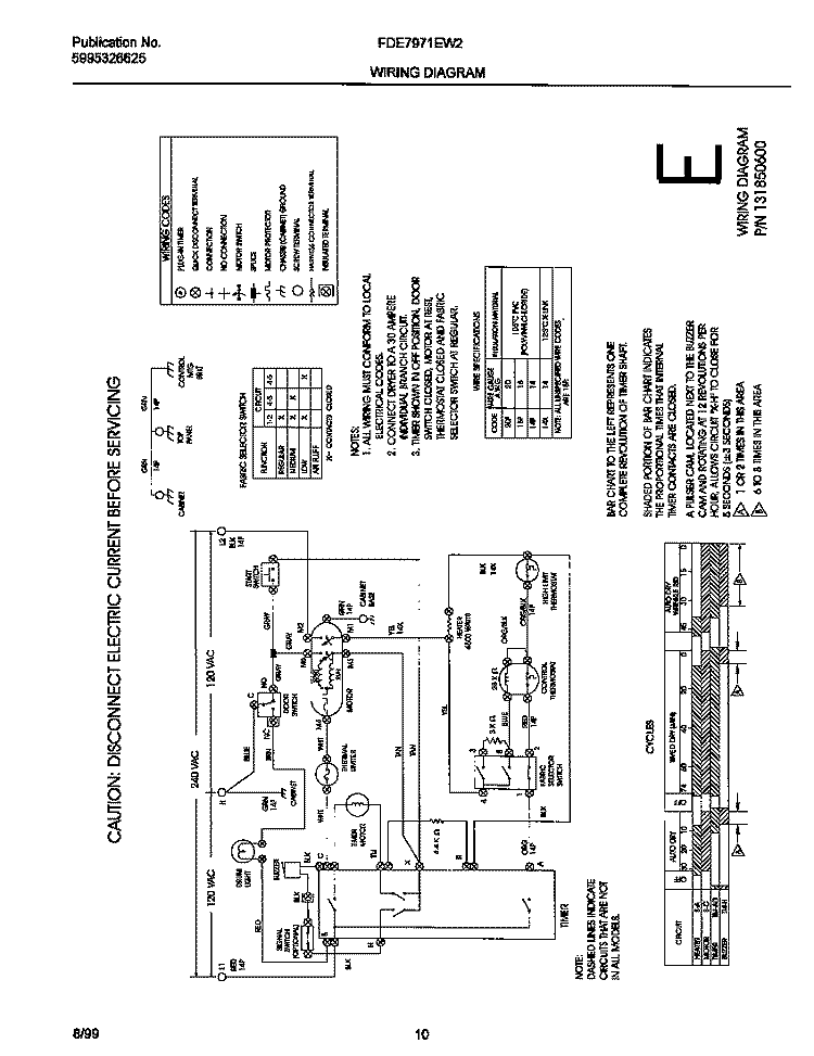 131850600 WIRING DIAGRAMTR Diagram and Parts List for FDE7971EW2  Frigidaire Dryer