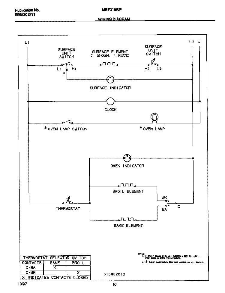 WIRING DIAGRAM Diagram and Parts List for MEF316WFSC  Frigidaire Range