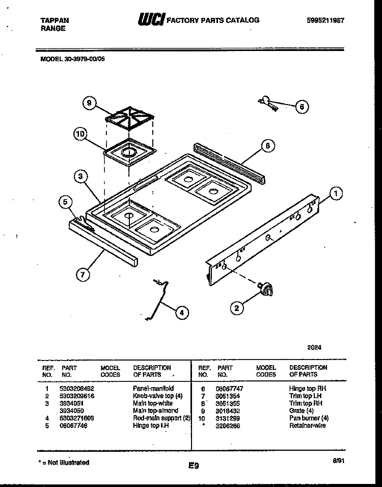 COOKTOP PARTS Diagram and Parts List for 30-3979-23-06  Tappan Range