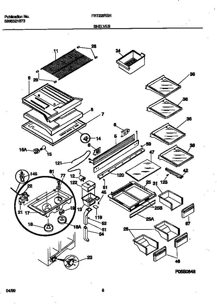 SHELVES Diagram and Parts List for FRT22IRSHB0  Frigidaire Refrigerator
