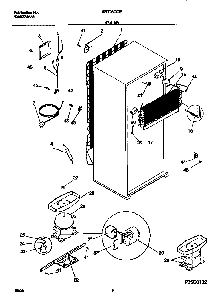 SYSTEM Diagram and Parts List for MRT16CGEW9  Frigidaire Refrigerator