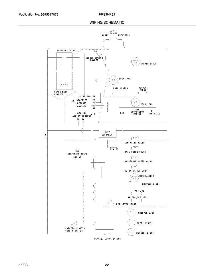 WIRING SCHEMATIC Diagram and Parts List for FRS3HR5JMB3  Frigidaire Refrigerator