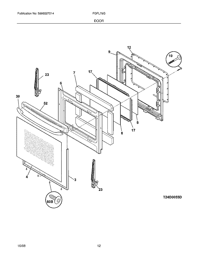 DOOR Diagram and Parts List for FGFL79GBC  Frigidaire Range