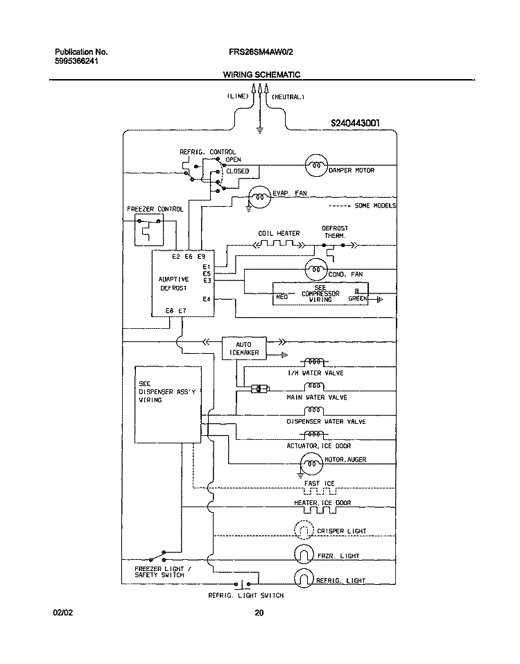 WIRING SCHEMATIC Diagram and Parts List for FRS26SM4AW0  Frigidaire Refrigerator