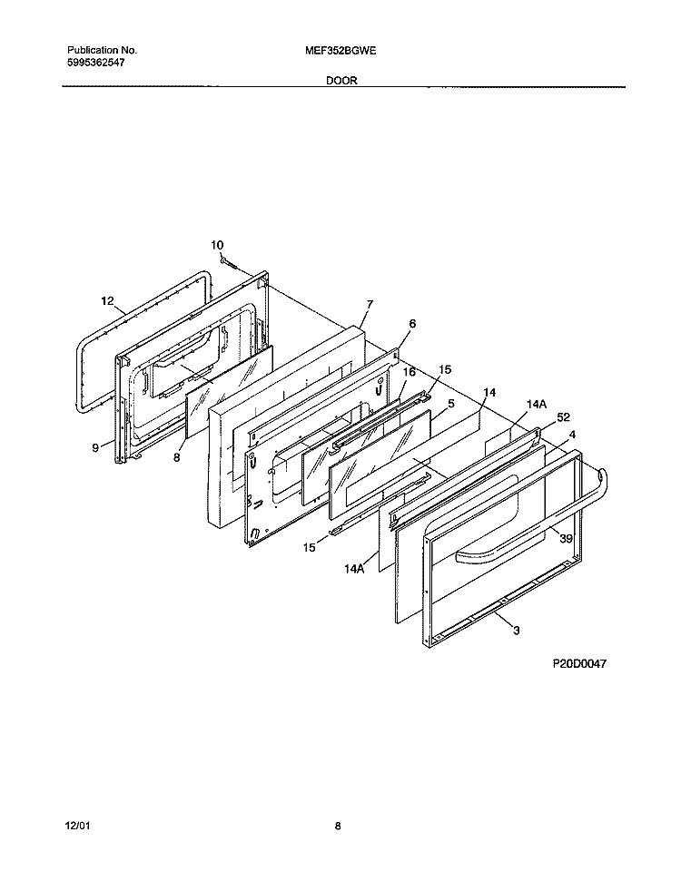 DOOR Diagram and Parts List for MEF352BGWE  Uni Range