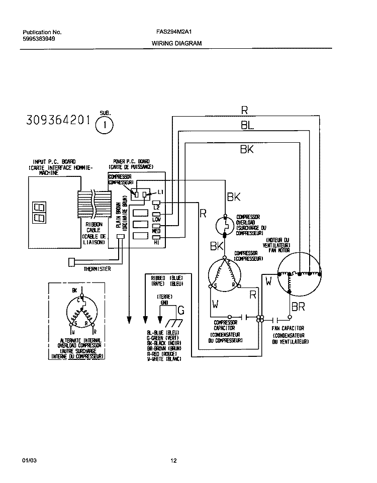 WIRING DIAGRAM Diagram and Parts List for FAS294M2A1  Frigidaire Air Conditioner