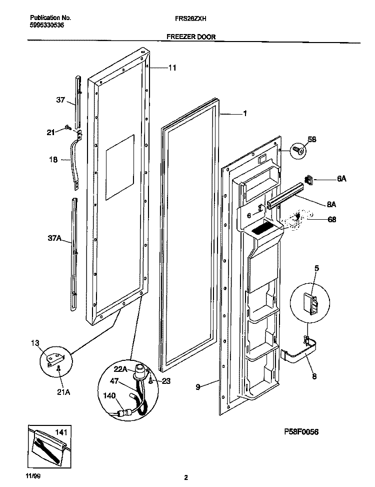FREEZER DOOR Diagram and Parts List for FRS26ZXHD2  Frigidaire Refrigerator