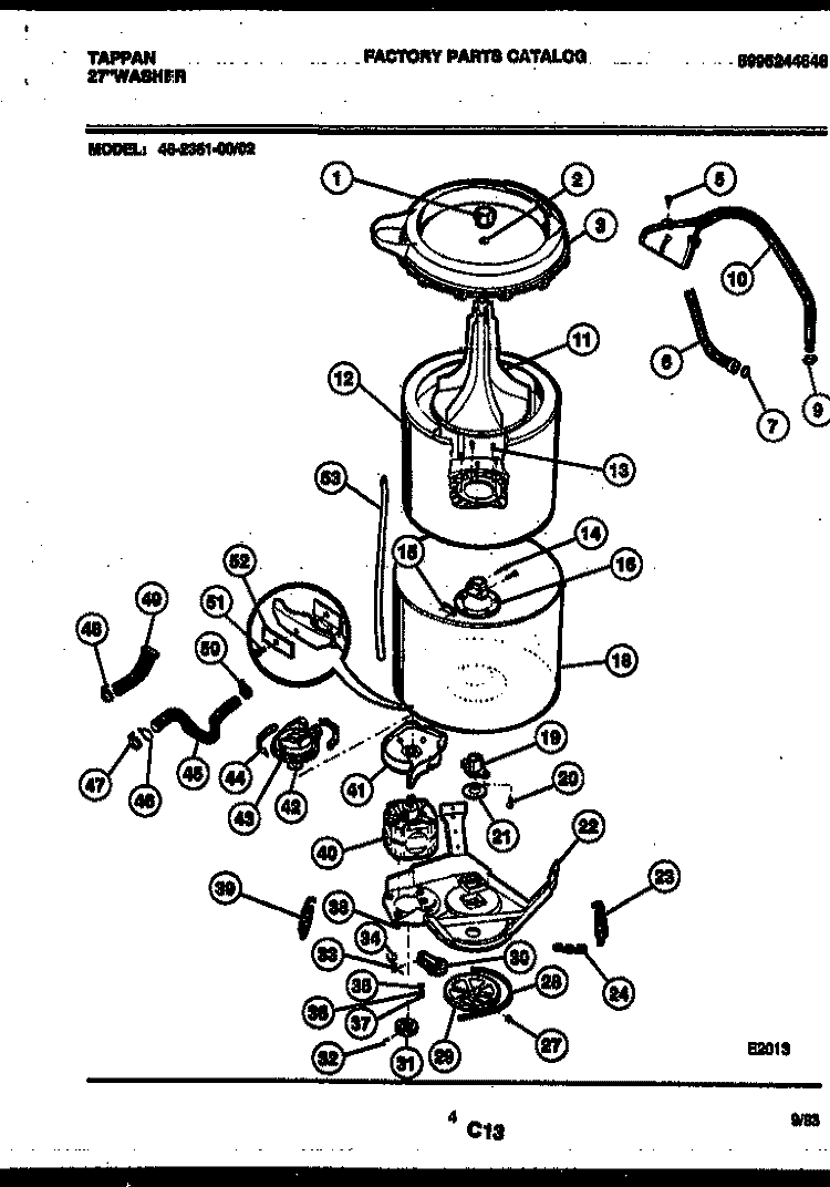 TUB DETAIL Diagram and Parts List for 46-2351-23-02  Tappan Washer