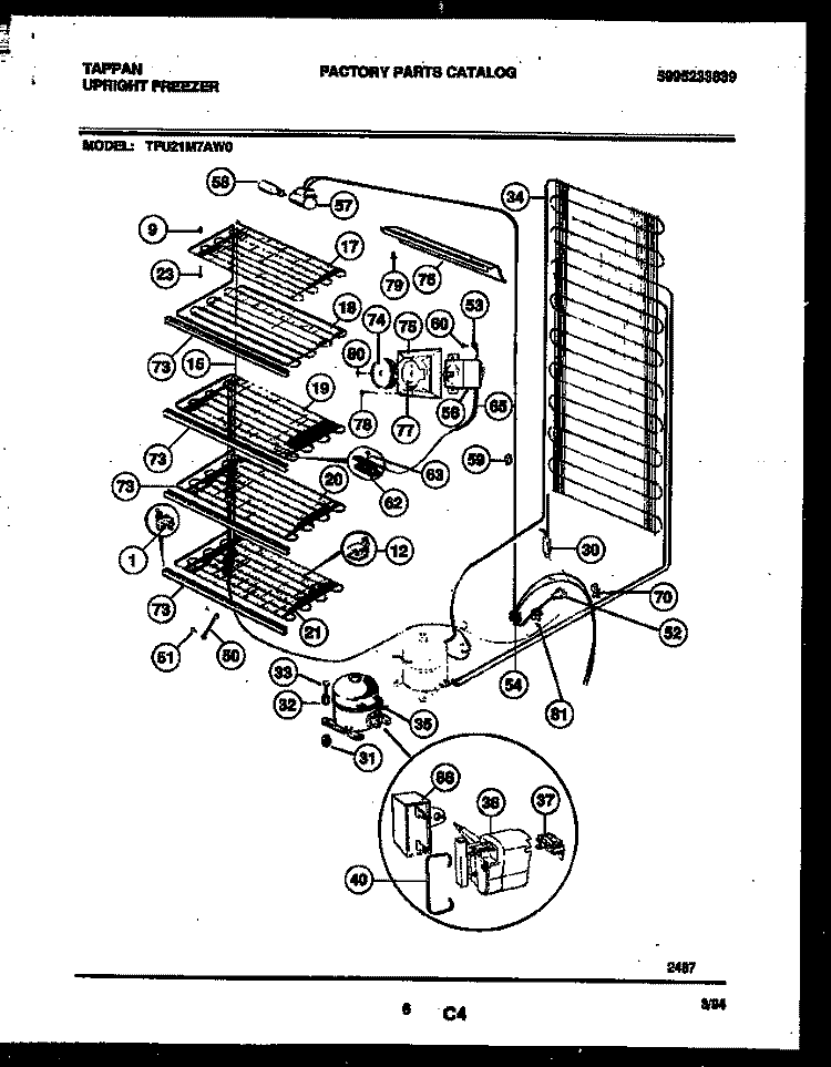 SYSTEM AND ELECTRICAL PARTS Diagram and Parts List for TFU21M7AW0  Tappan Freezer