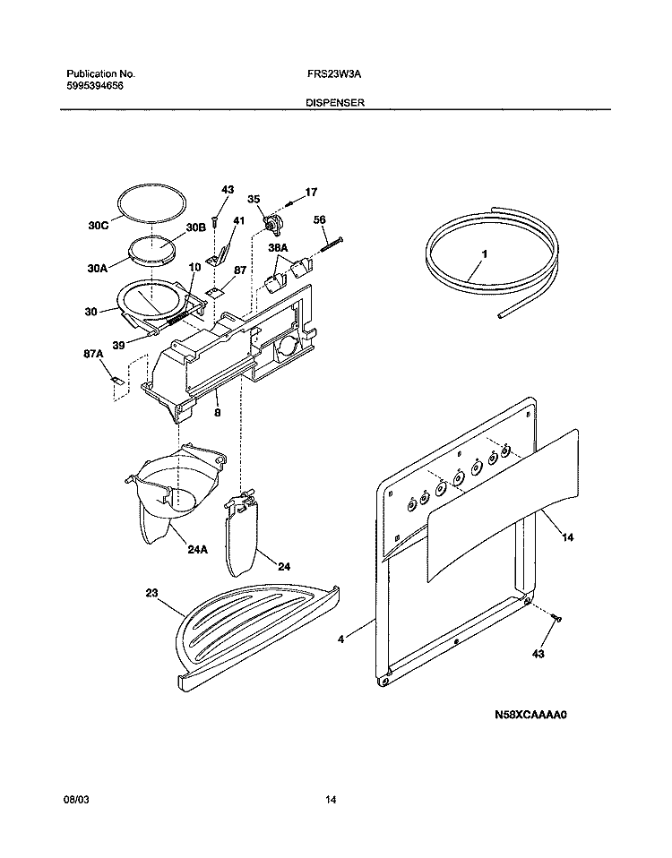 DISPENSER Diagram and Parts List for FRS23W3AW9  Frigidaire Refrigerator