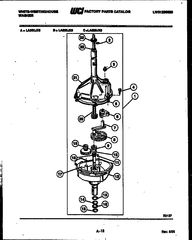 TRANSMISSION PARTS Diagram and Parts List for LA560JXW5  Frigidaire Washer