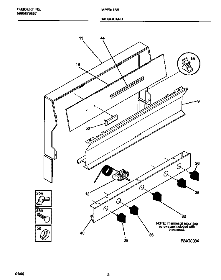 BACKGUARD Diagram and Parts List for MPF311SBDB  Frigidaire Range