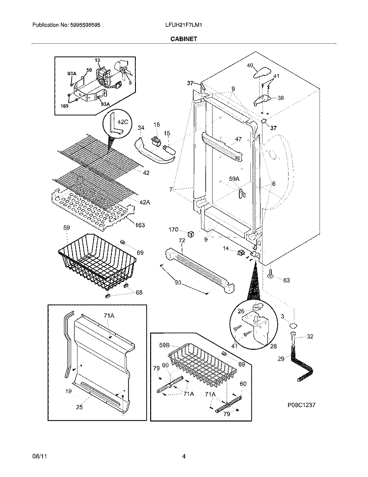 CABINET Diagram and Parts List for LFUH21F7LM1  Frigidaire Freezer