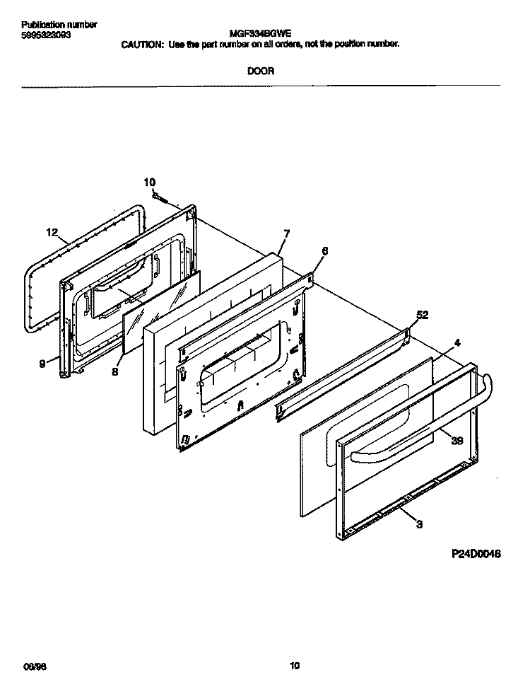 DOOR Diagram and Parts List for MGF334BGWE  Frigidaire Range