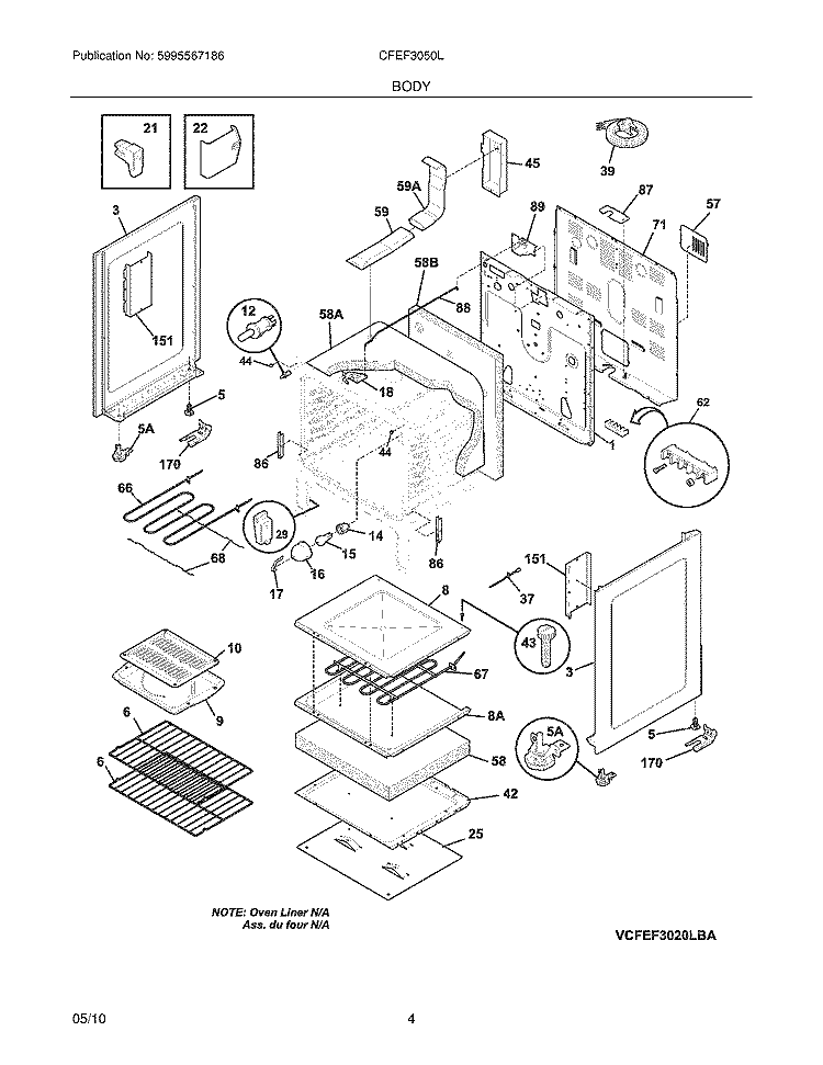BODY Diagram and Parts List for CFEF3050LSA  Frigidaire Range