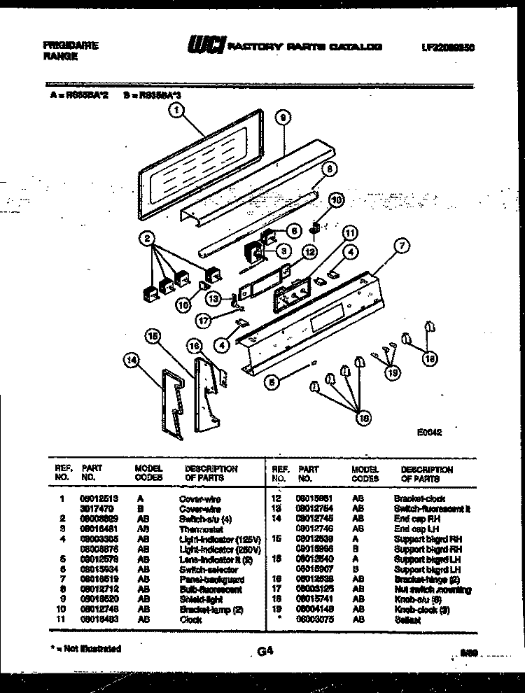 BACKGUARD Diagram and Parts List for RS35BAW3  Frigidaire Range