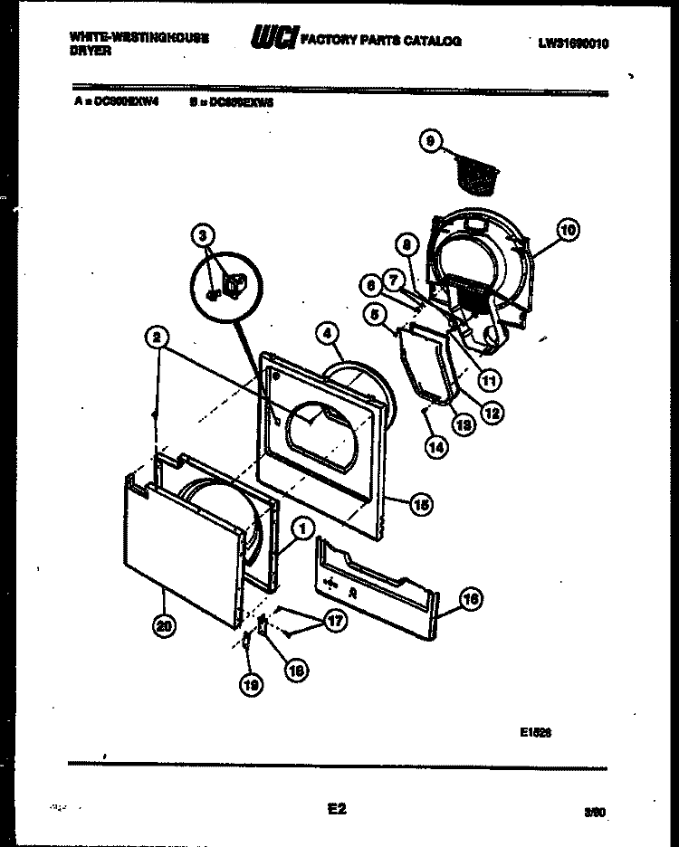 DOOR PARTS Diagram and Parts List for DC600EXW4  Frigidaire Dryer
