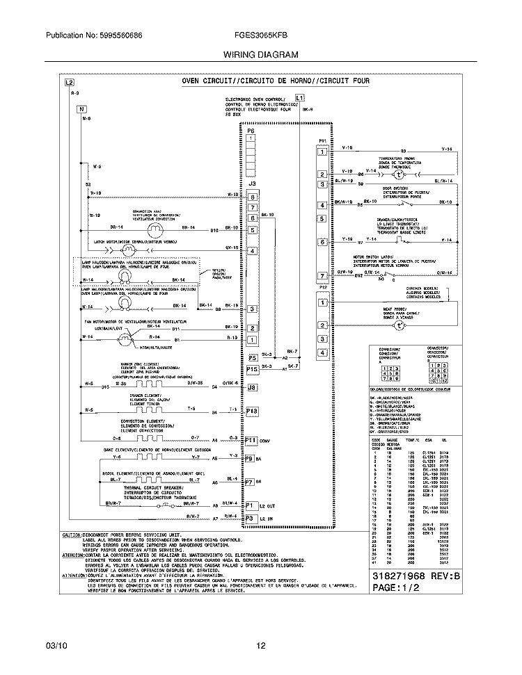 WIRING DIAGRAM Diagram and Parts List for FGES3065KFB  Frigidaire Range