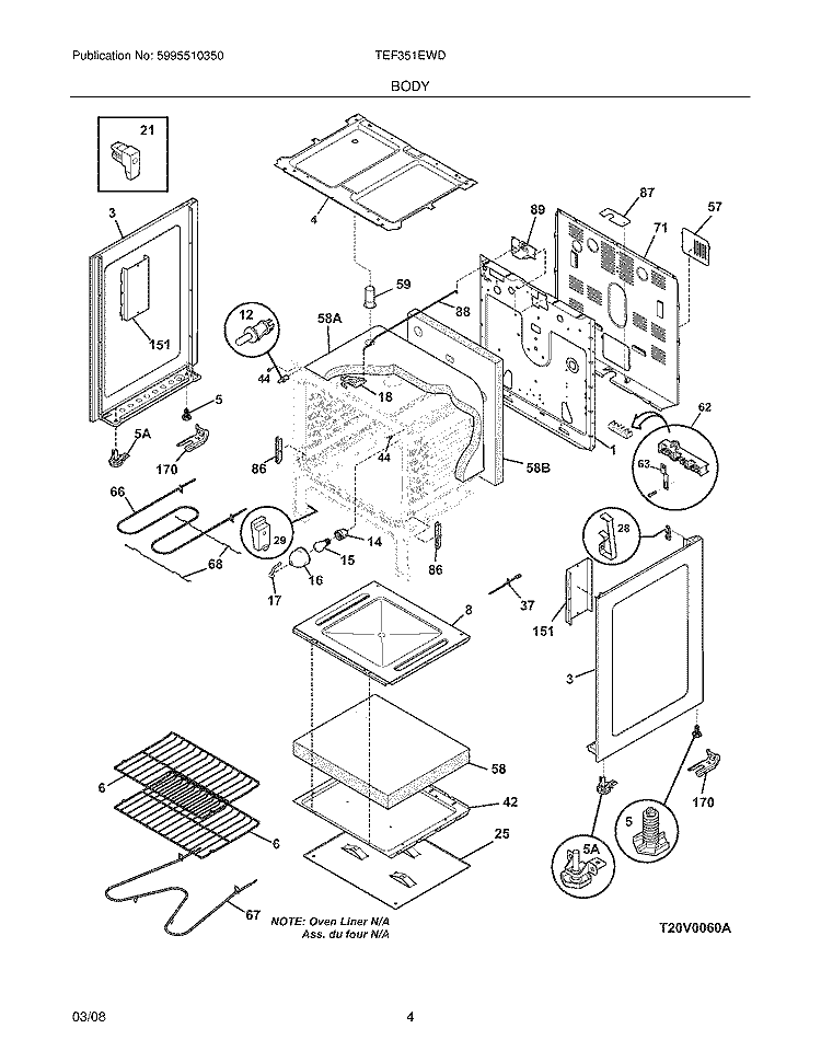 BODY Diagram and Parts List for TEF351EWD  Tappan Range