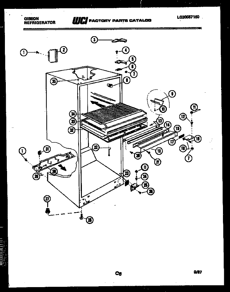 SHELVES AND SUPPORTS Diagram and Parts List for RD11F2WRJE  Gibson Refrigerator