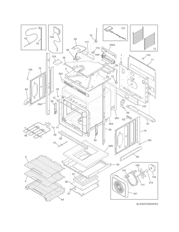 Lower Oven Diagram and Parts List for EW27EW65PSC  Electrolux Wall Oven