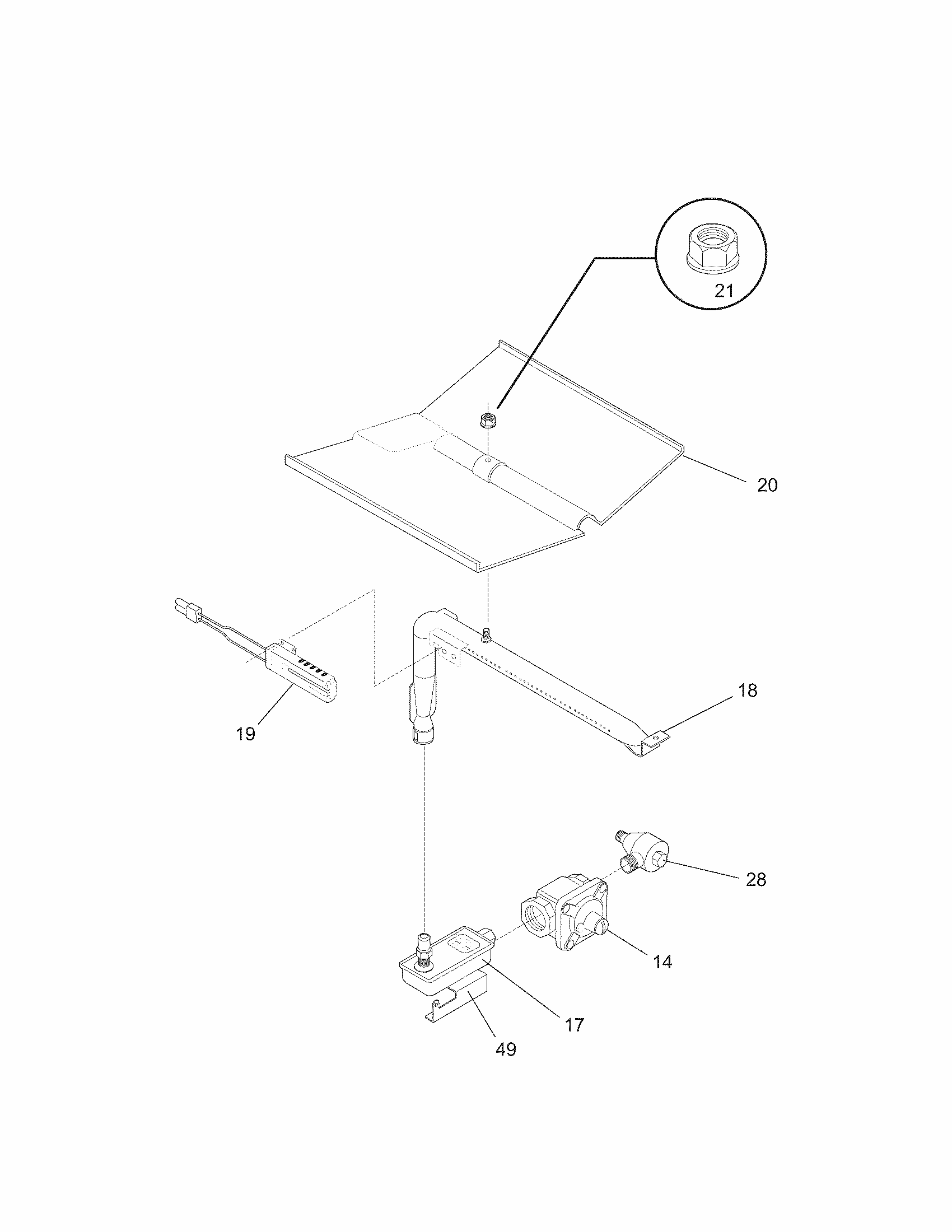 Burner Diagram and Parts List for 79030522802  Kenmore Wall Oven
