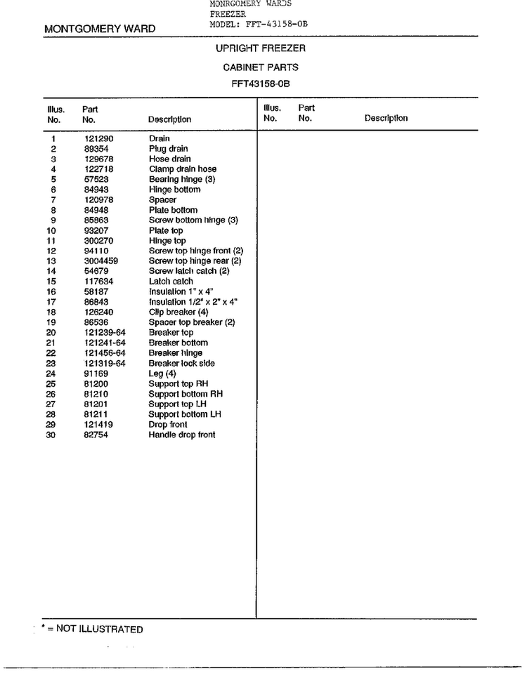 Cabinet Parts Page 2 Diagram and Parts List for 431258-OB  Frigidaire Freezer