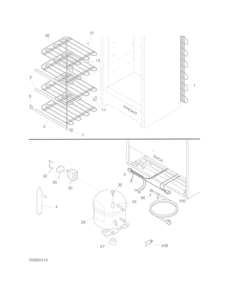 System Diagram and Parts List for FFFU14M1QWG  Frigidaire Freezer