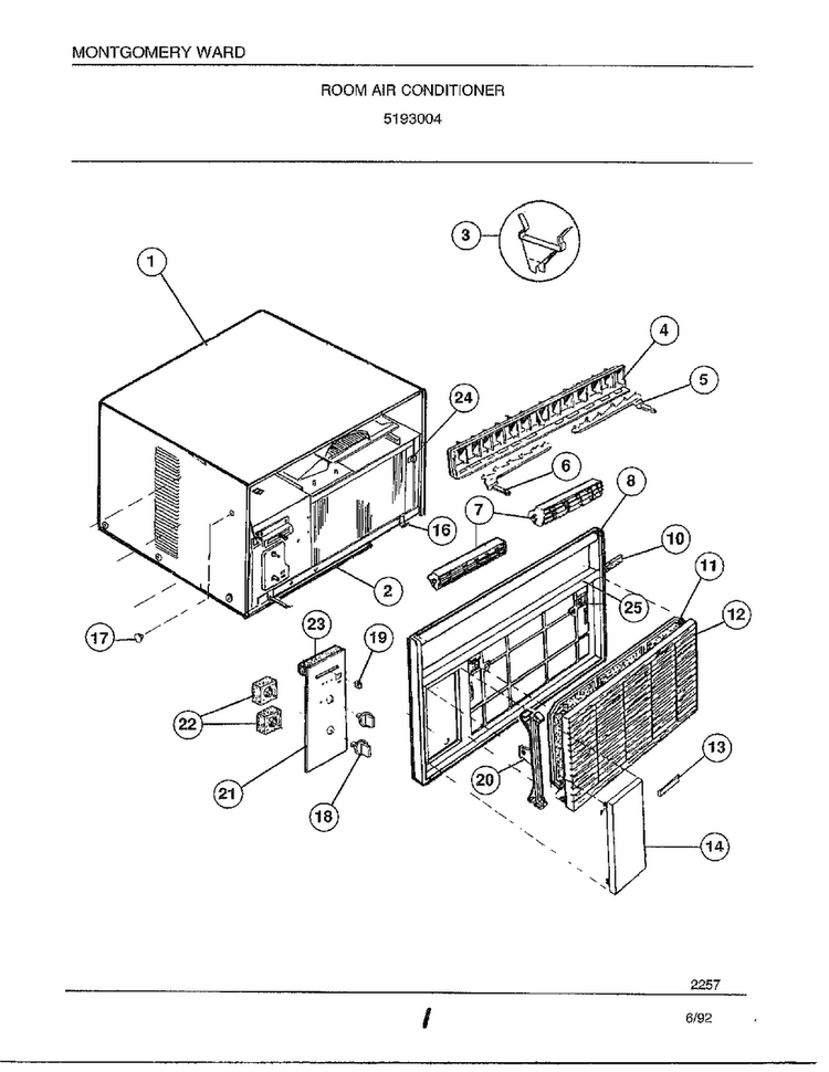 Room Air Conditioner Diagram and Parts List for 5193004  Frigidaire Air Conditioner